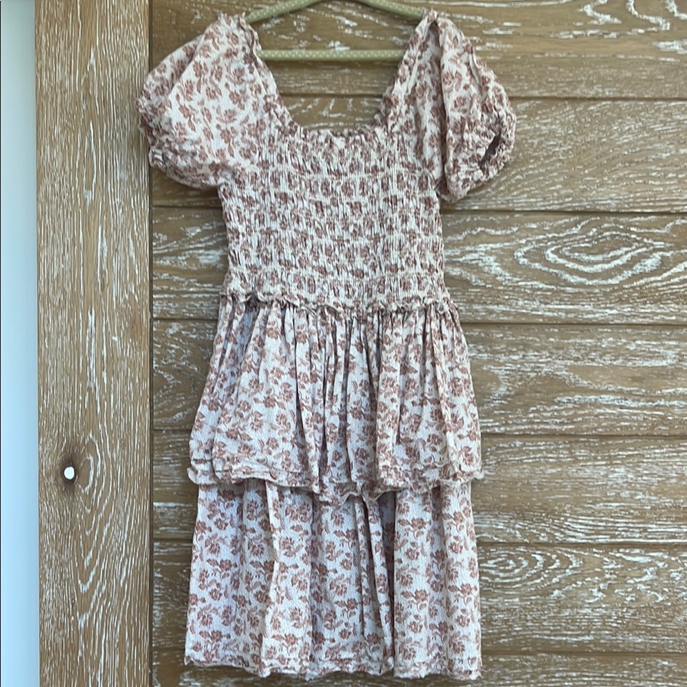 Rylee + Cru Noralee Pink and White Tiered Ruffled Sundress with Puff Sleeves